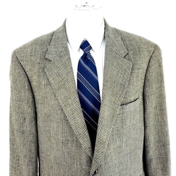 Savile Row 100% Silk Textured 2 Button Sport Coat 40R Green Beige‎ Star Check - Picture 1 of 11